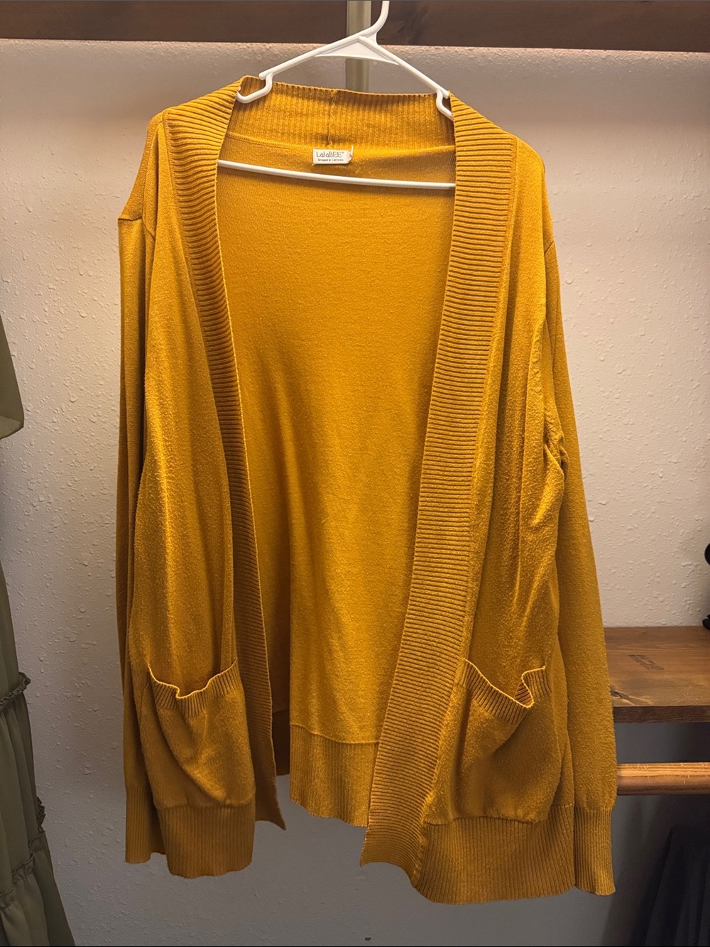LuLaBee Mustard Yellow Open-Front Pocket Cardigan